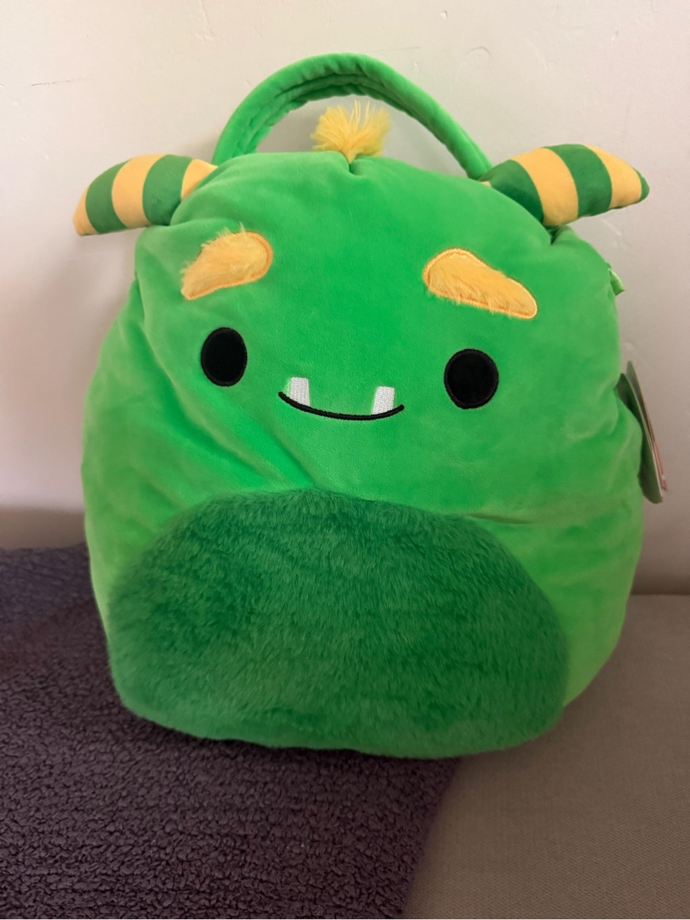 Squishmallows Green Monster Plush Backpack with Yellow Accents